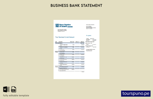 listo para imprimir Banca Populaire di Sondrio Business Bank extracto plantilla 